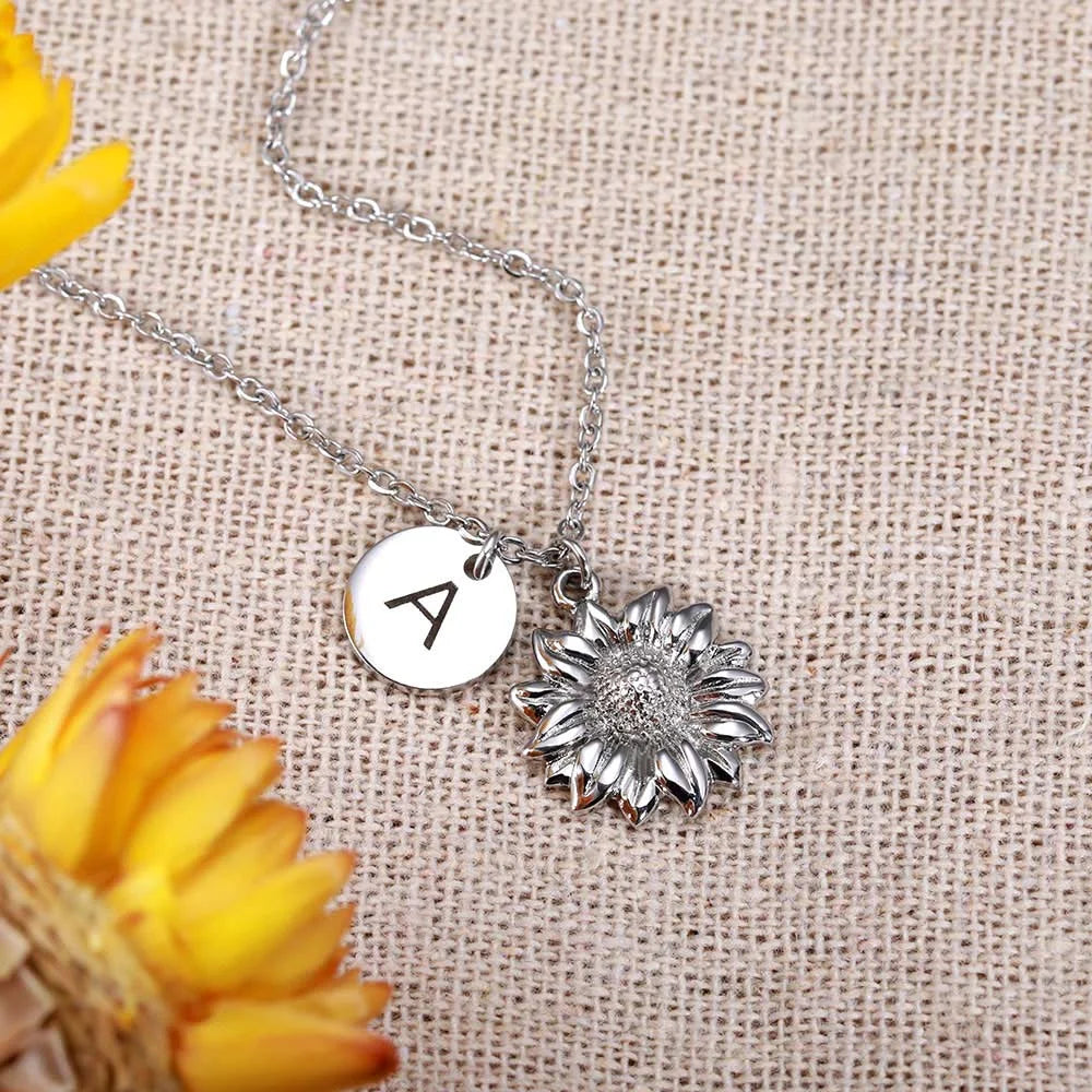 Personalized Sunflower Necklace with Initial