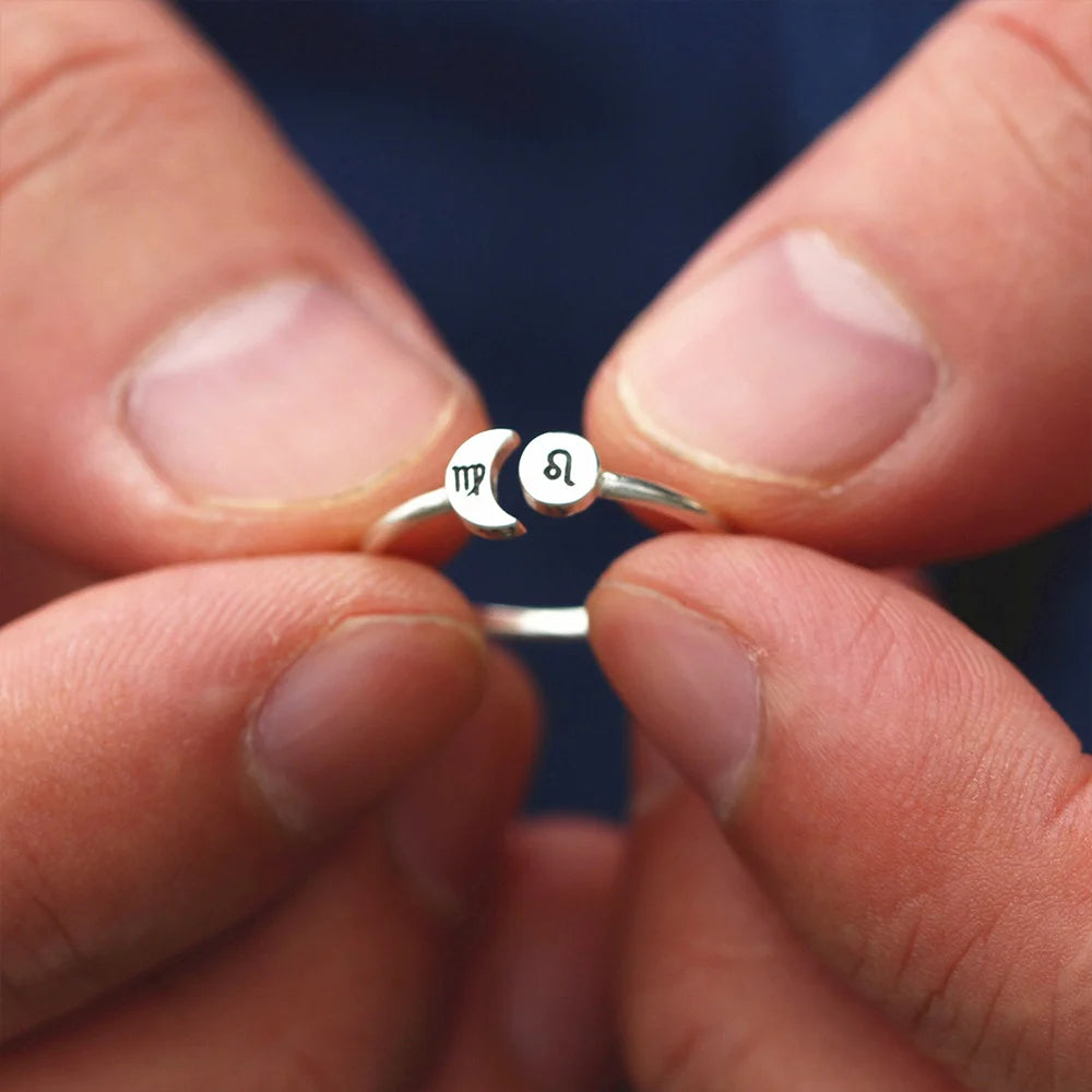 Moon and sun ring | Personalized Sun & Moon Zodiac Silver Ring