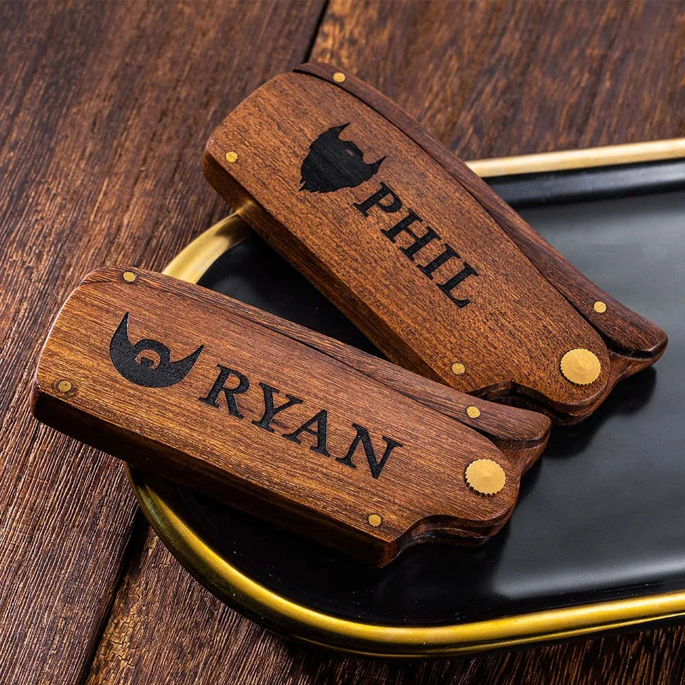 Custom Folding Wooden Beard comb for /Dad/ Boyfriends/ Groomsmen