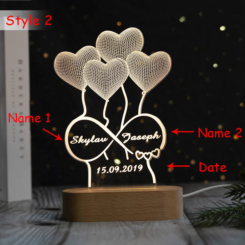 Personalized 3D Heart Illusion Lamp | Custom anniversary gifts