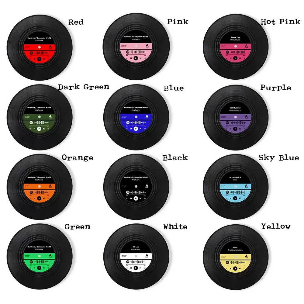 Vinyl record coasters | Set of 4 personalized gifts coasters & turnable holder