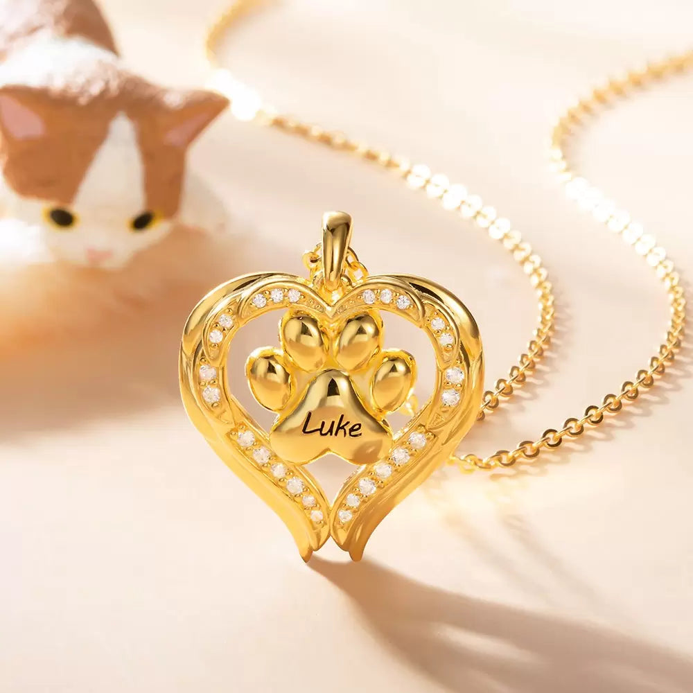 Custom Paw Print With Angel Wings Necklace