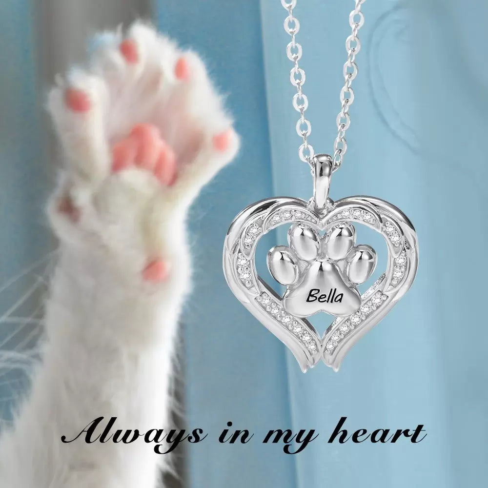 Custom Paw Print With Angel Wings Necklace