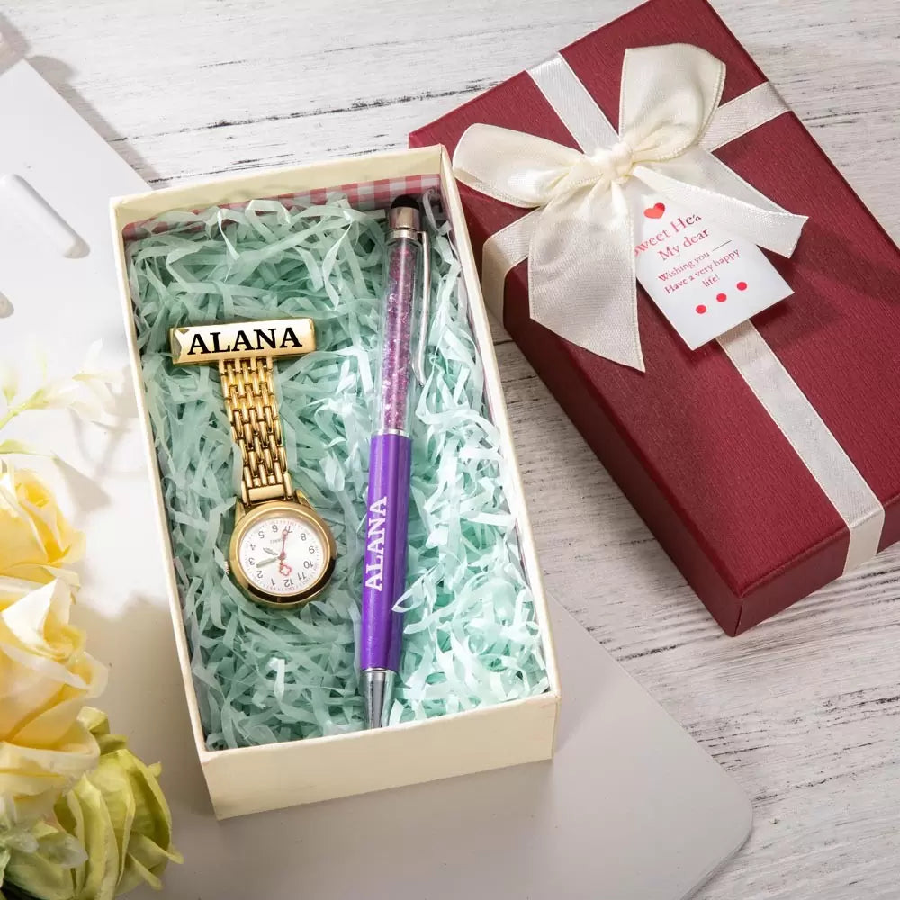 Custom Fob Watch Gift Set With Pen | Customized Nurse Gifts