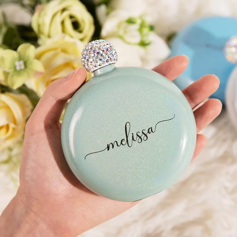 Custom Round Flasks with Rhinestone Lid | Best Friend, Bridesmaid Proposal