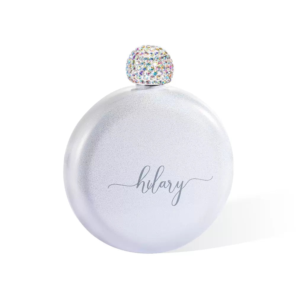 Custom Round Flasks with Rhinestone Lid | Best Friend, Bridesmaid Proposal