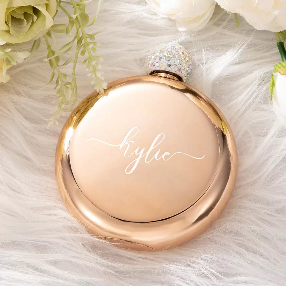Custom Round Flasks with Rhinestone Lid | Best Friend, Bridesmaid Proposal