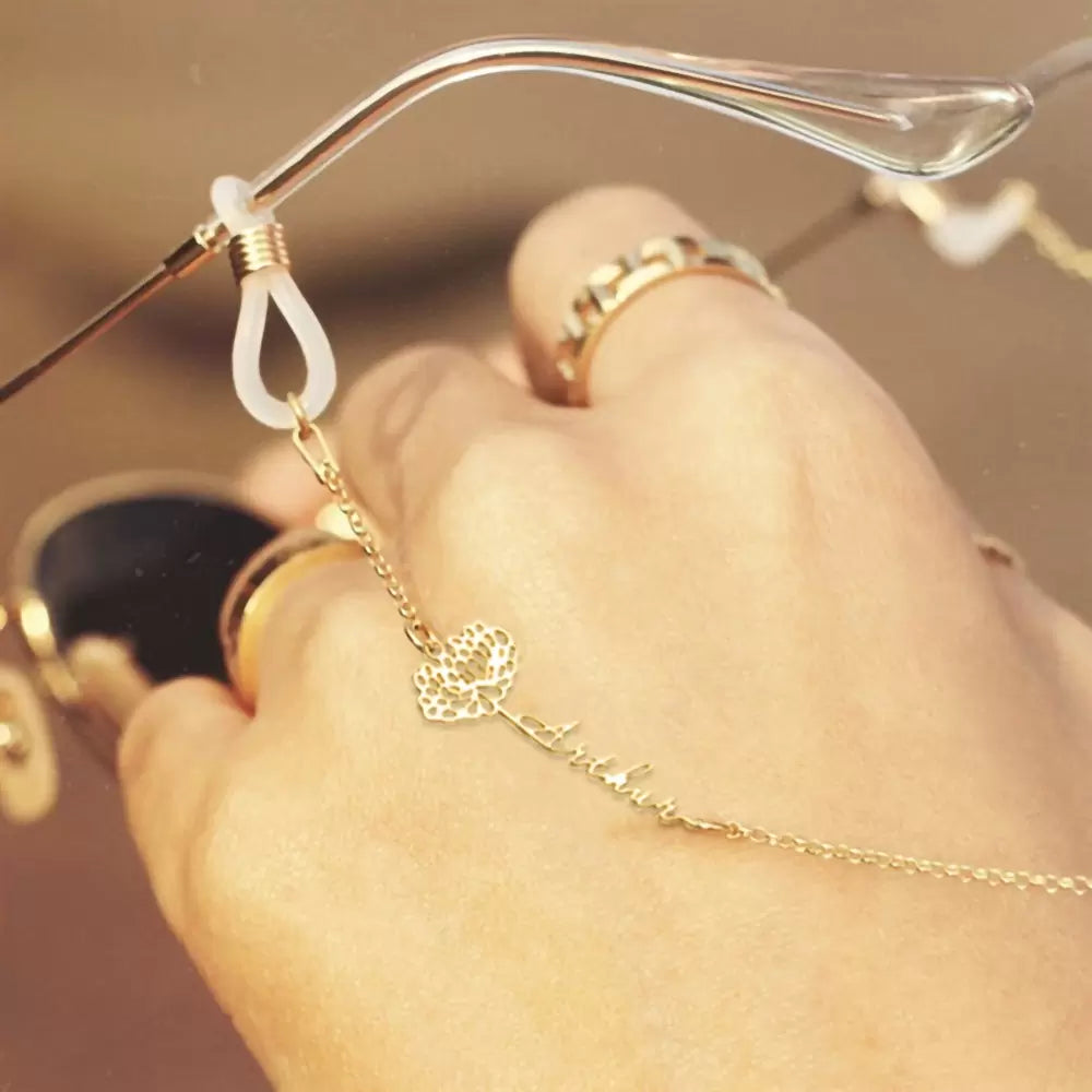 Personalized Sunglasses Chain | Glasses Chain Birthday Flower with Name