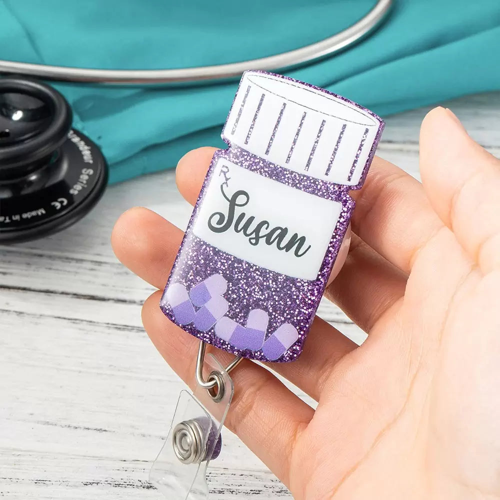 Personalize Funny Pill Bottle Pharmacist Badge Reel