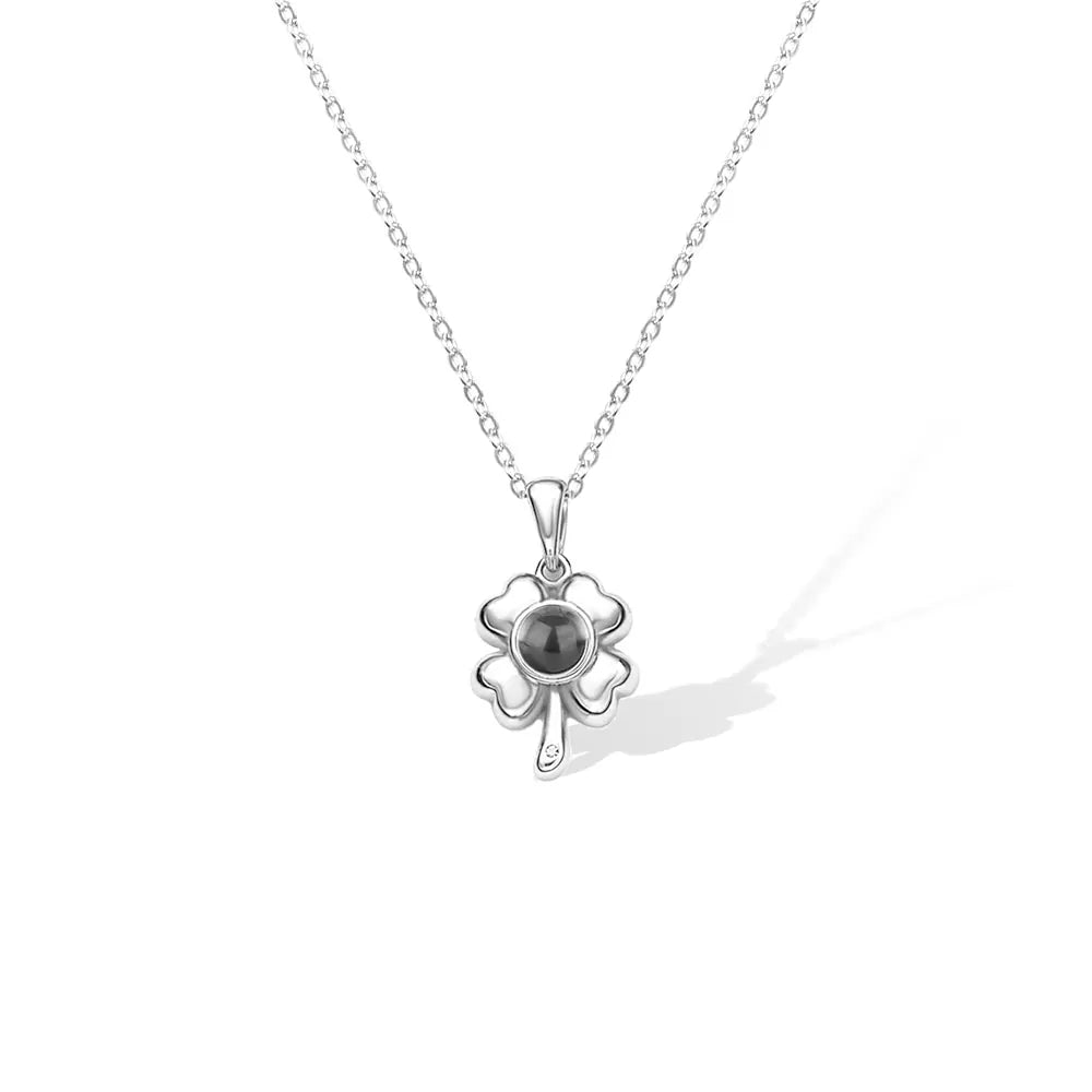 Personalized Flower Projection Necklace | Four leaf clover necklace