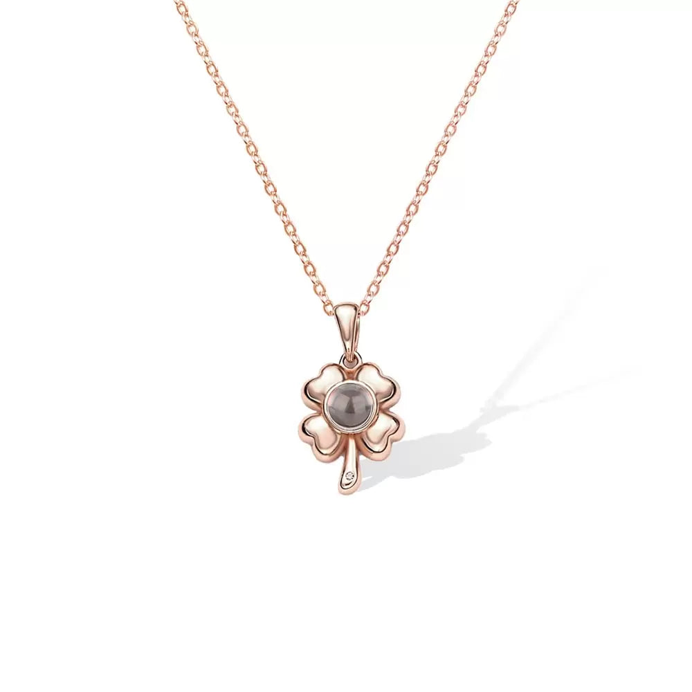 Personalized Flower Projection Necklace | Four leaf clover necklace