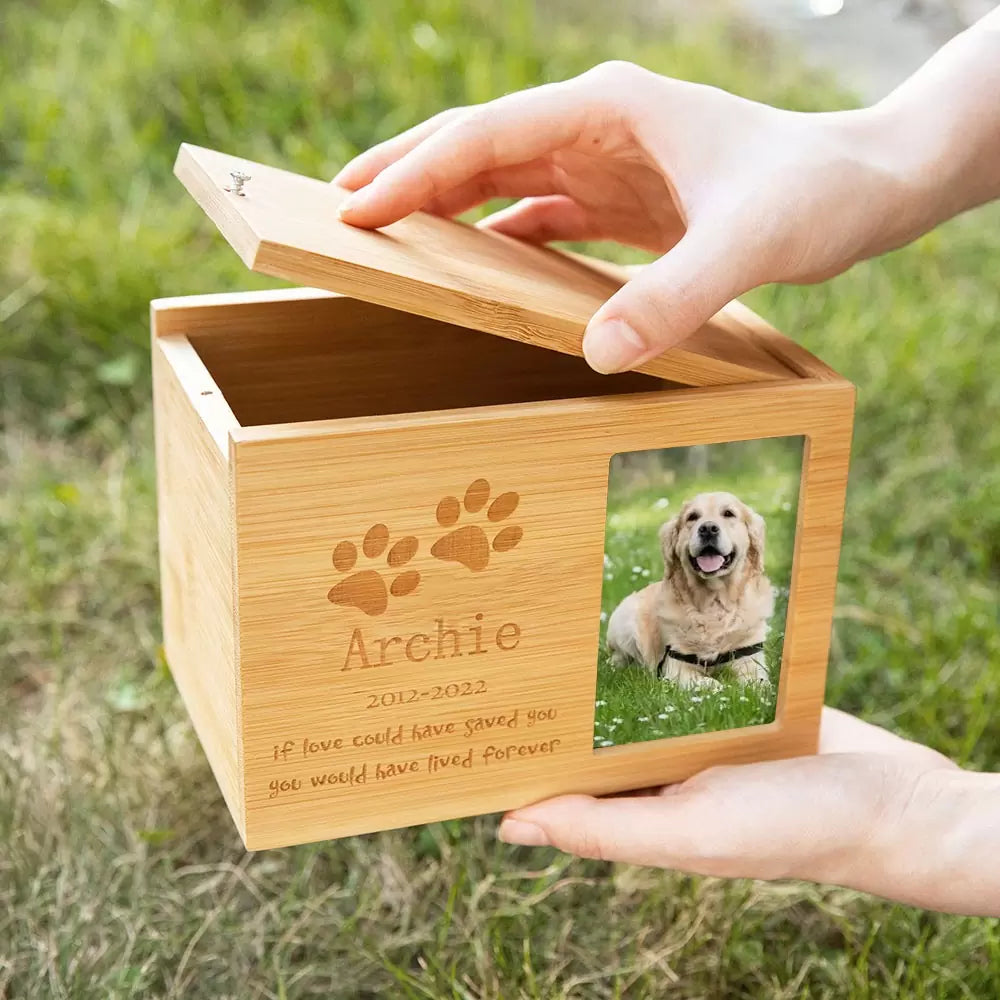 Personalized Wooden Pet Urns with Photo & Message | Memorial Cremation Urn