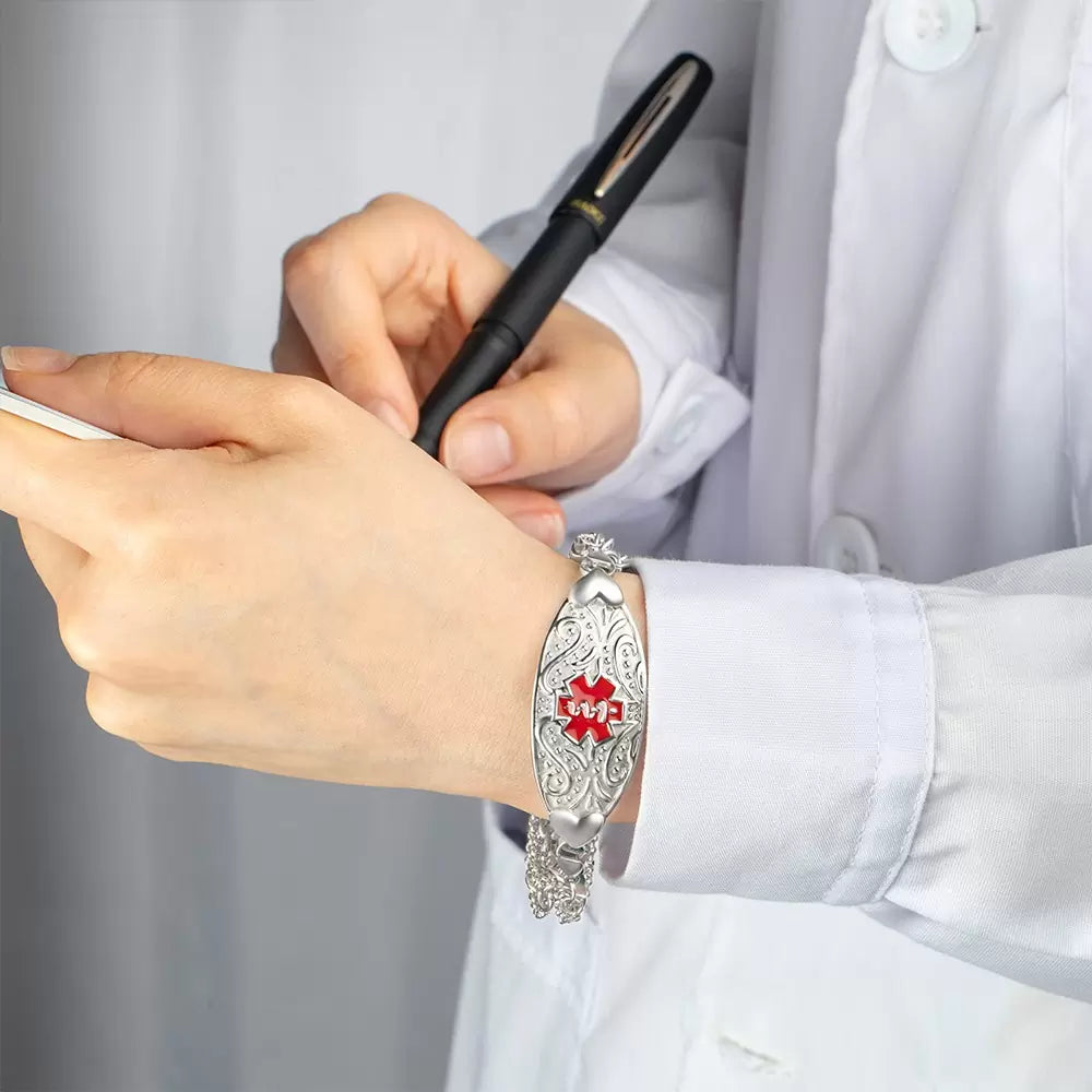 Custom Engraved Medical Bracelets for Women with Turquoise Beads