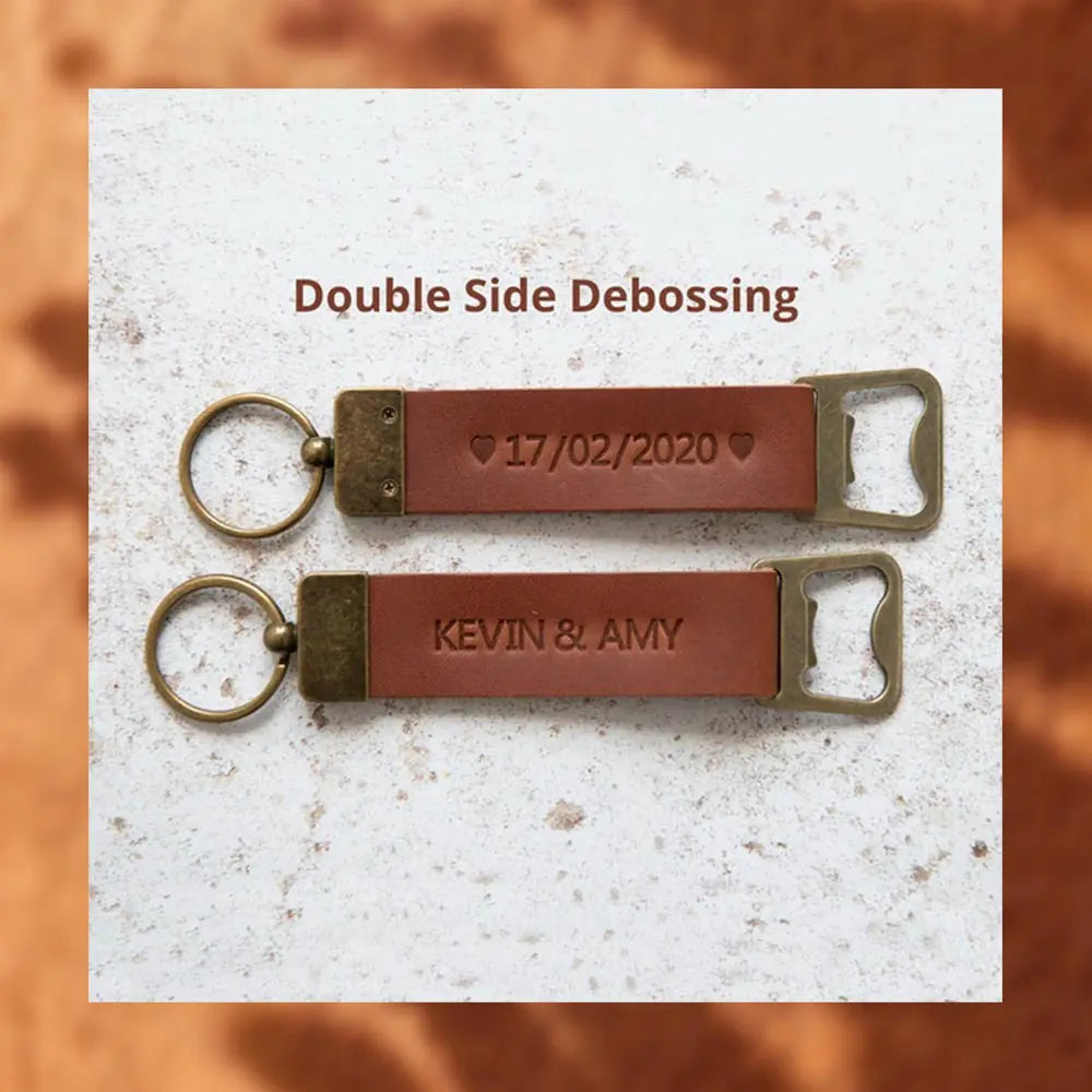 Custom Leather Bottle Opener Key fob /Dad/ Boyfriends/ Groomsmen