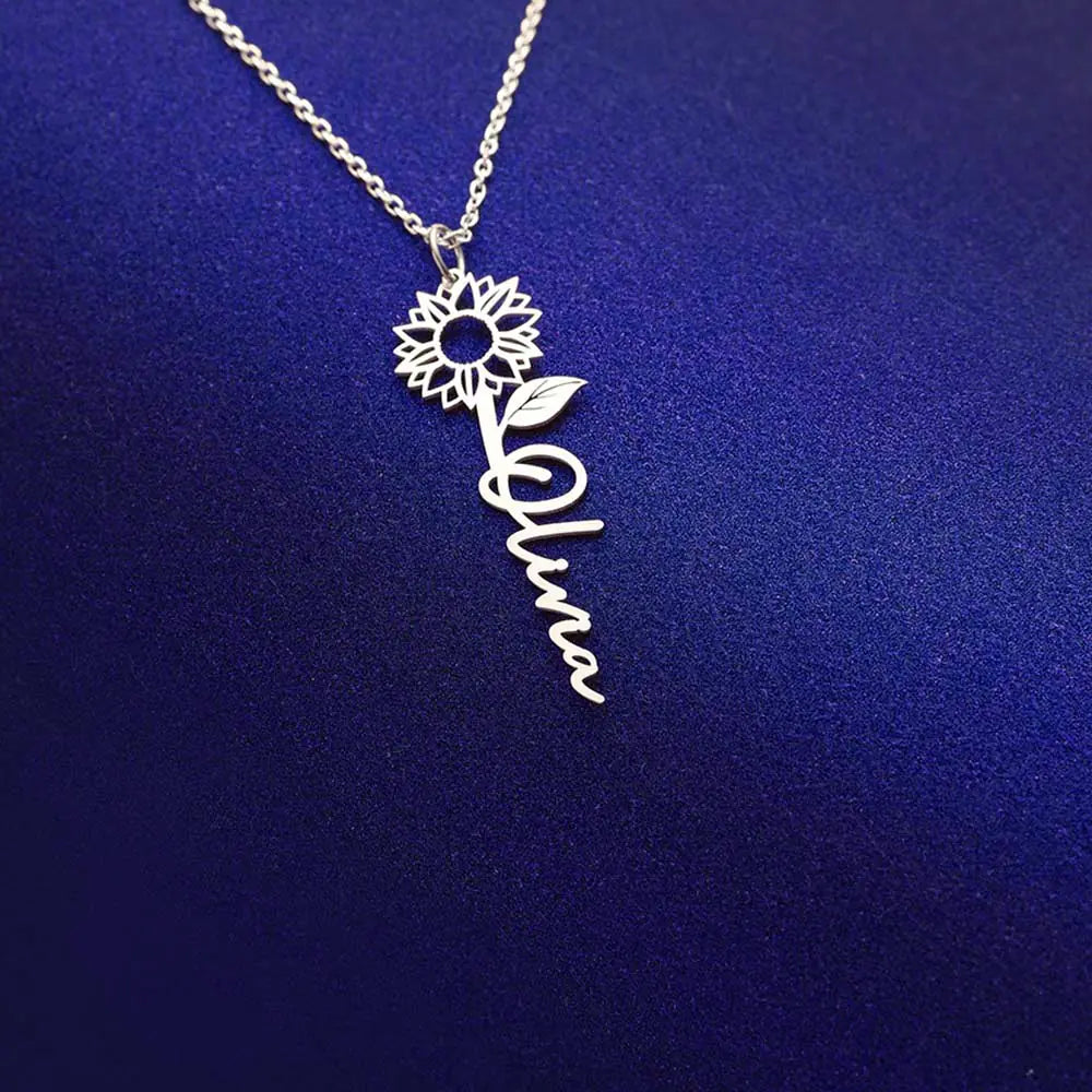 Custom Sun Flower Name Necklace | You are my sunshine necklace