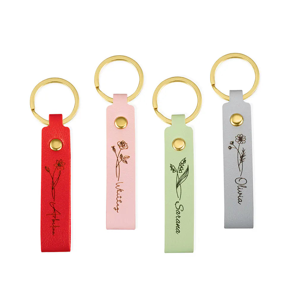 Personalized keychains with names & birth flower |Personalized bridesmaid gifts