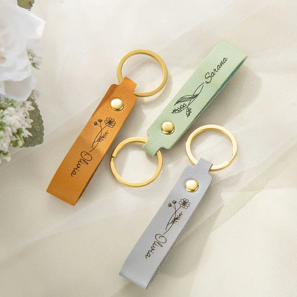 Personalized keychains with names & birth flower |Personalized bridesmaid gifts