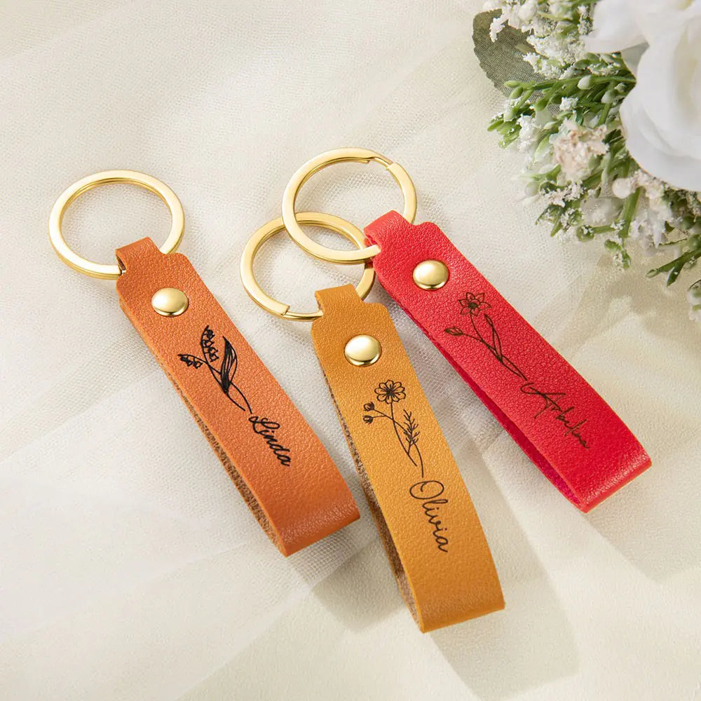 Personalized keychains with names & birth flower |Personalized bridesmaid gifts