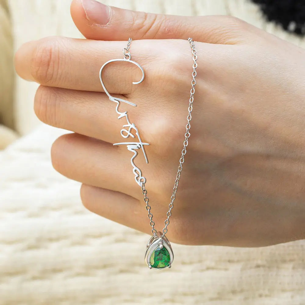 Personalised Name Birthstone Necklace | Sideways Name Necklace, Minimalist Jewelry