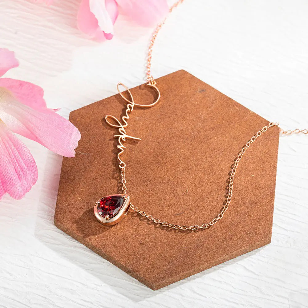 Personalised Name Birthstone Necklace | Sideways Name Necklace, Minimalist Jewelry