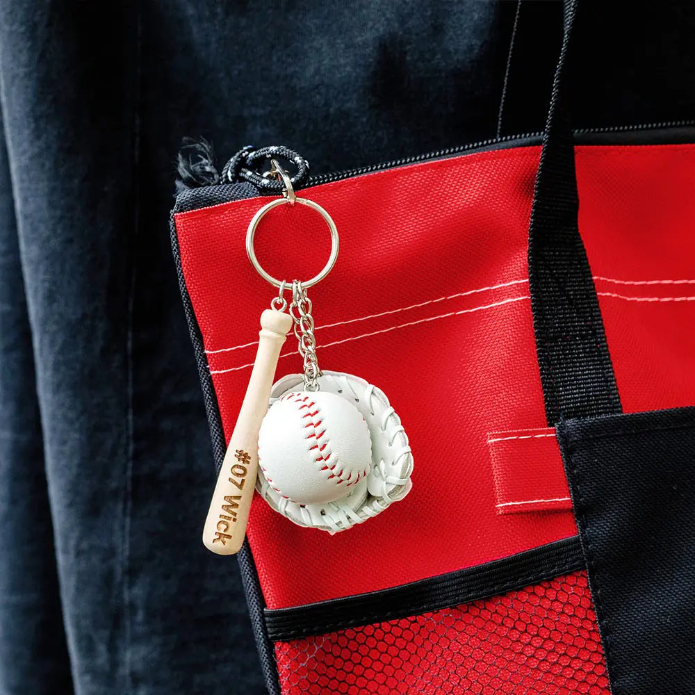 Personalized Mini Baseball Keyring | Engraved Name Bat Keyring, Team Gift, Sports Jewelry