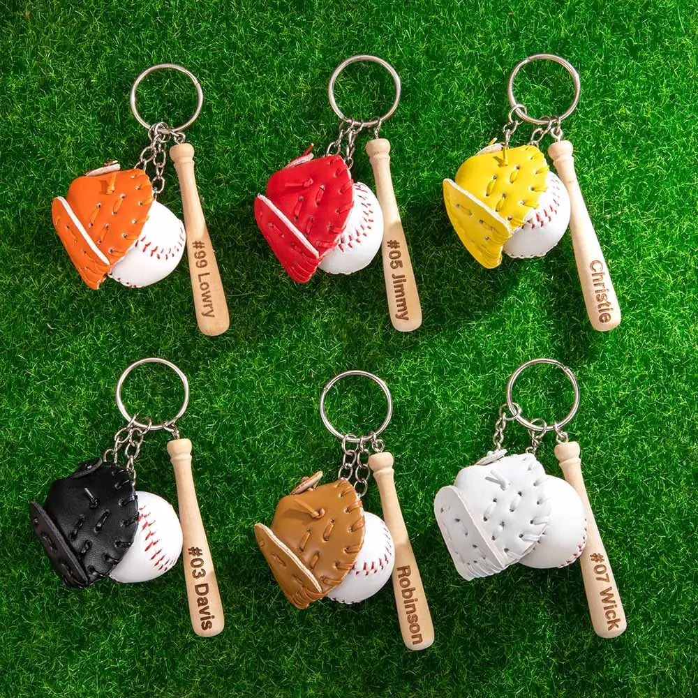 Personalized Mini Baseball Keyring | Engraved Name Bat Keyring, Team Gift, Sports Jewelry