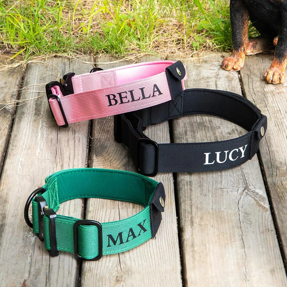 Personalized tactical dog collar | Nylon Dog Collar with AirTag Pocket