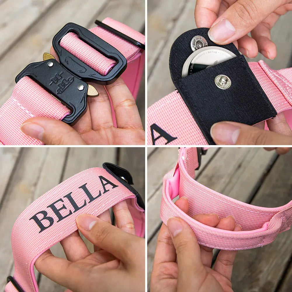 Personalized tactical dog collar | Nylon Dog Collar with AirTag Pocket