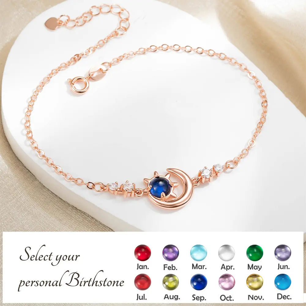 Crescent Moon Sun Star Anklet, Custom Birthstone Anklet |Personalized ankle bracelets
