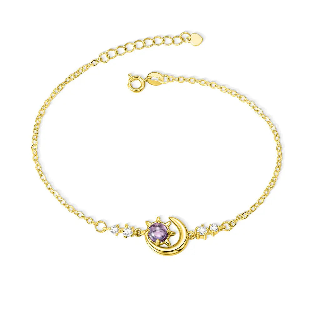 Crescent Moon Sun Star Anklet, Custom Birthstone Anklet |Personalized ankle bracelets