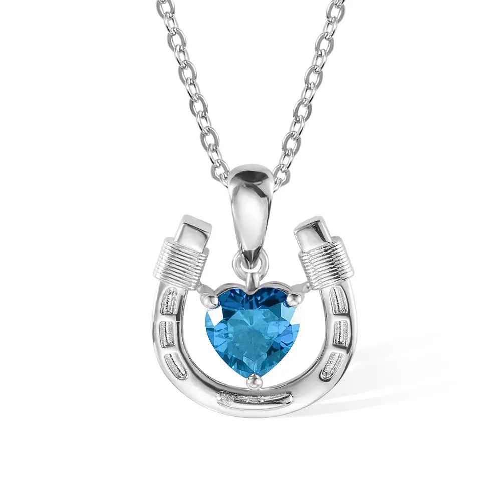 Personalized Heart Birthstone Horseshoe Necklace | 925 Sterling Silver Love & Lucky Necklace