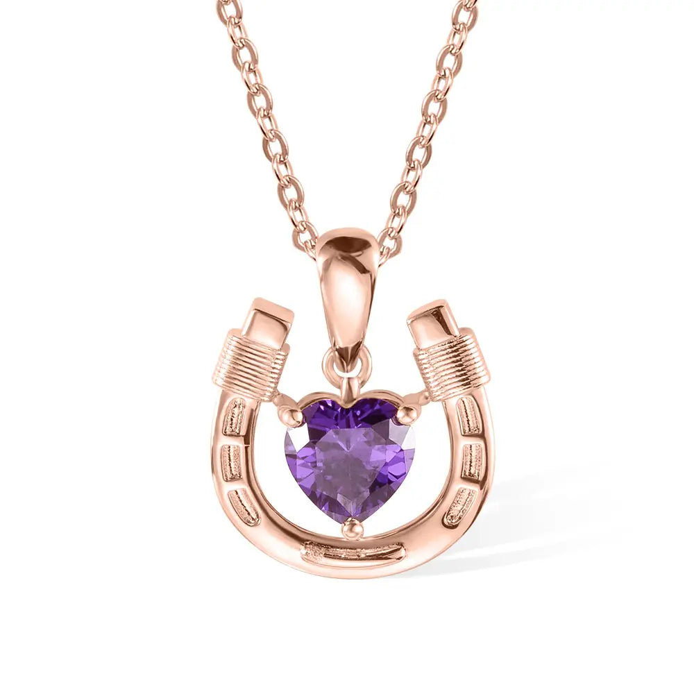 Personalized Heart Birthstone Horseshoe Necklace | 925 Sterling Silver Love & Lucky Necklace