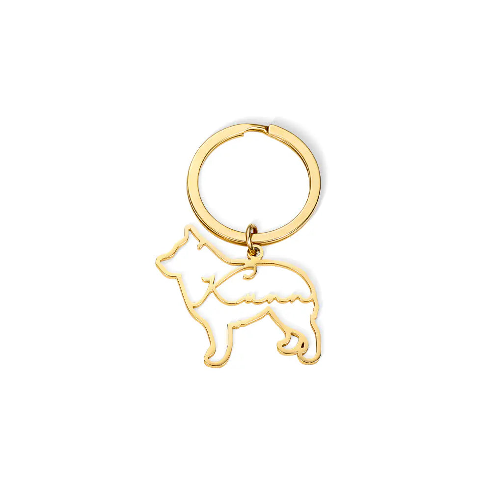 Custom Dog with Name Keychain| Dog Breed Silhouette Keyring