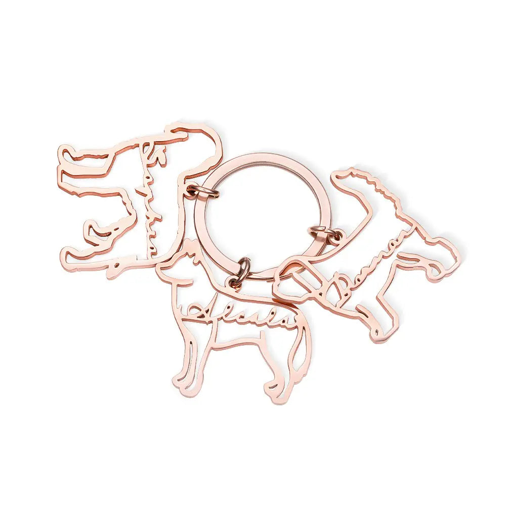 Custom Dog with Name Keychain| Dog Breed Silhouette Keyring
