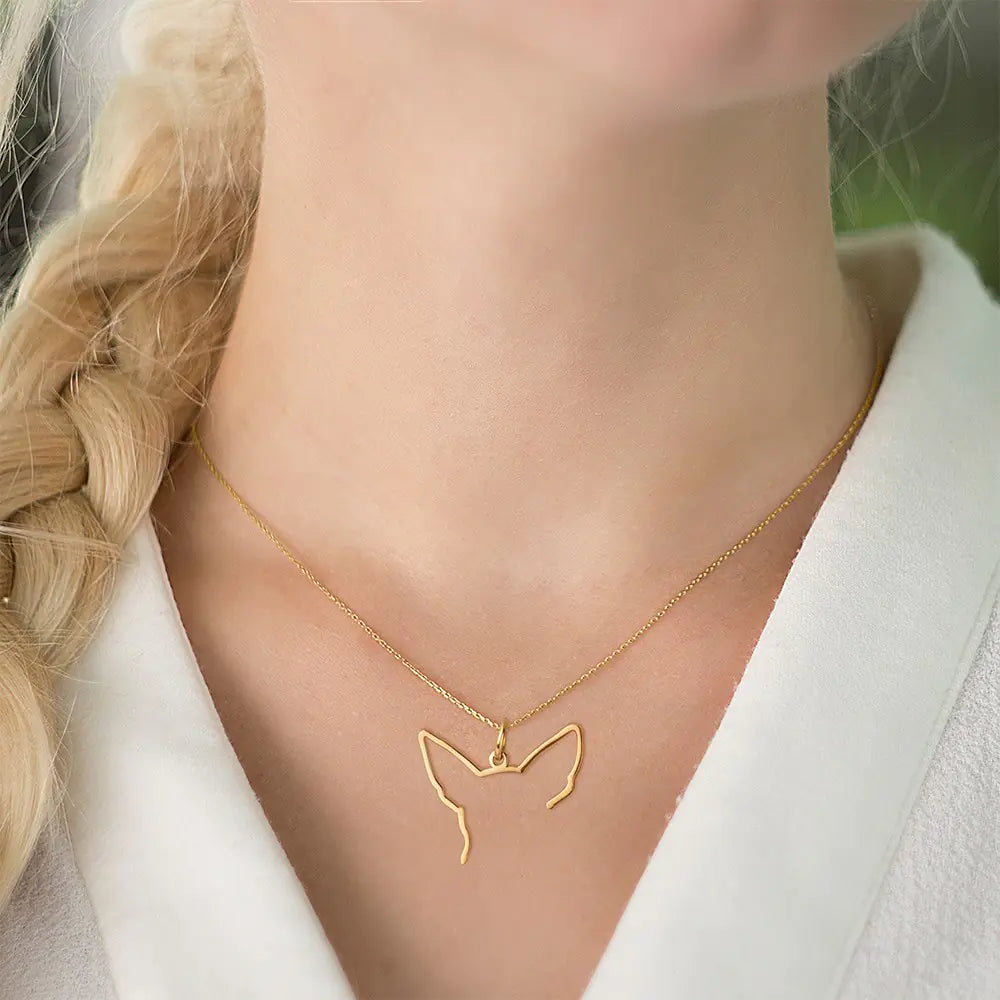 Custom Dog Ears Outline Necklace|Pet Silhouette Necklace, Memorial Pet Portrait Gift