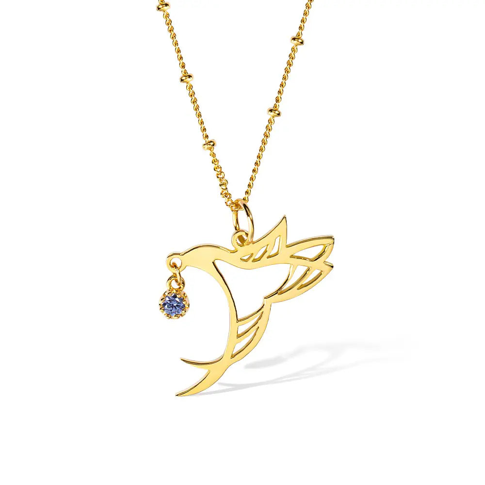 Custom Dainty Birthstone Hummingbird Necklace |Sterling Silver Hummingbird Necklace