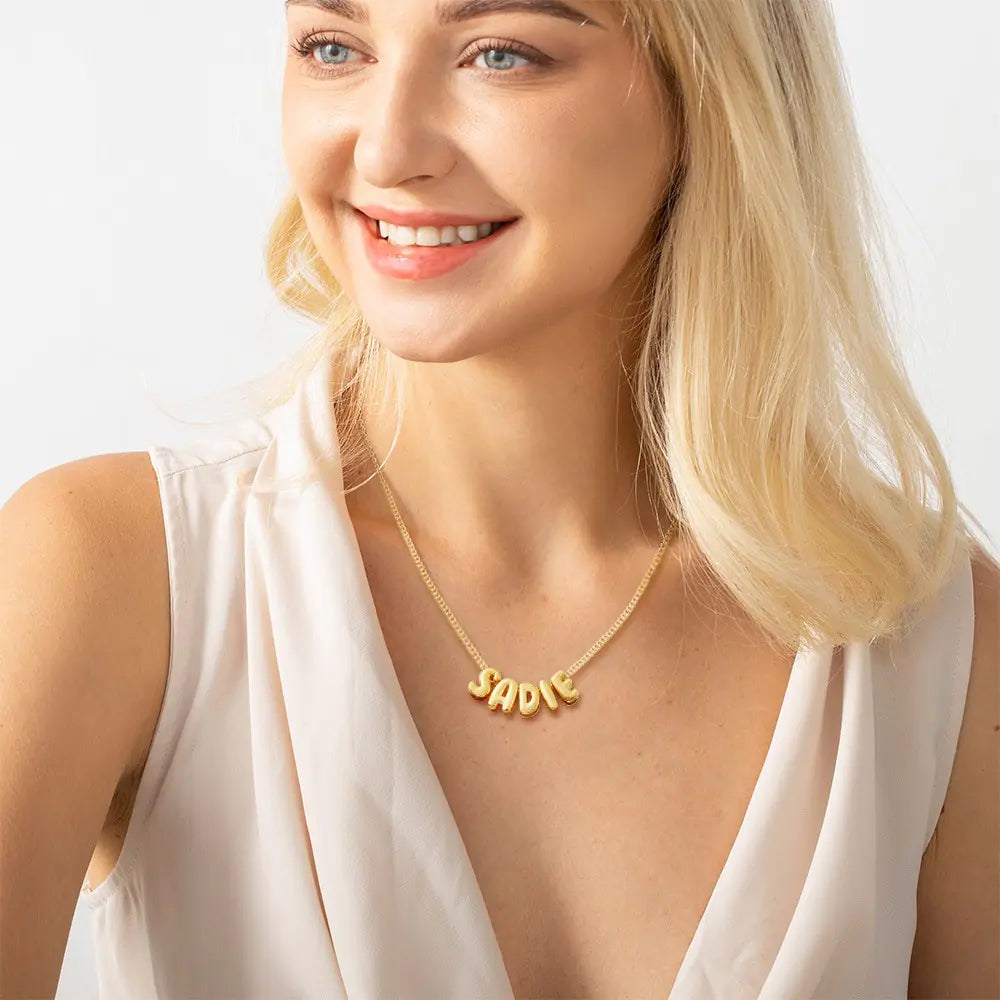Custom bubble name necklace | Chunky Balloon Initial Necklace
