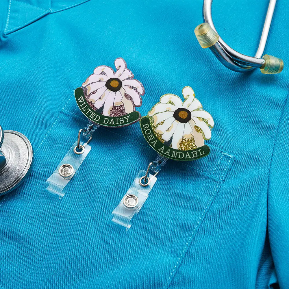 Personalized Wilted Daisy Badge Reel | Nurse gift ideas