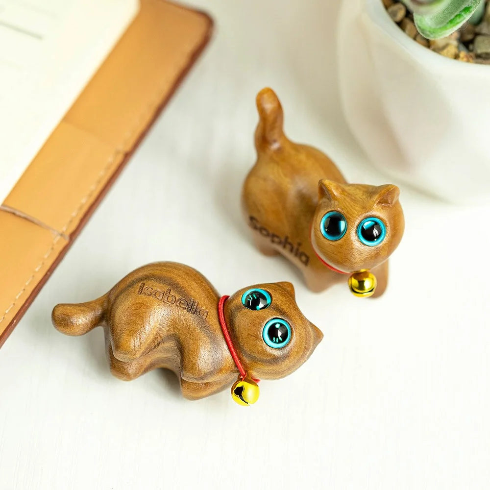 Custom Small Cute Cat Wooden Sculptures Handmade Craft | Cat themed gifts