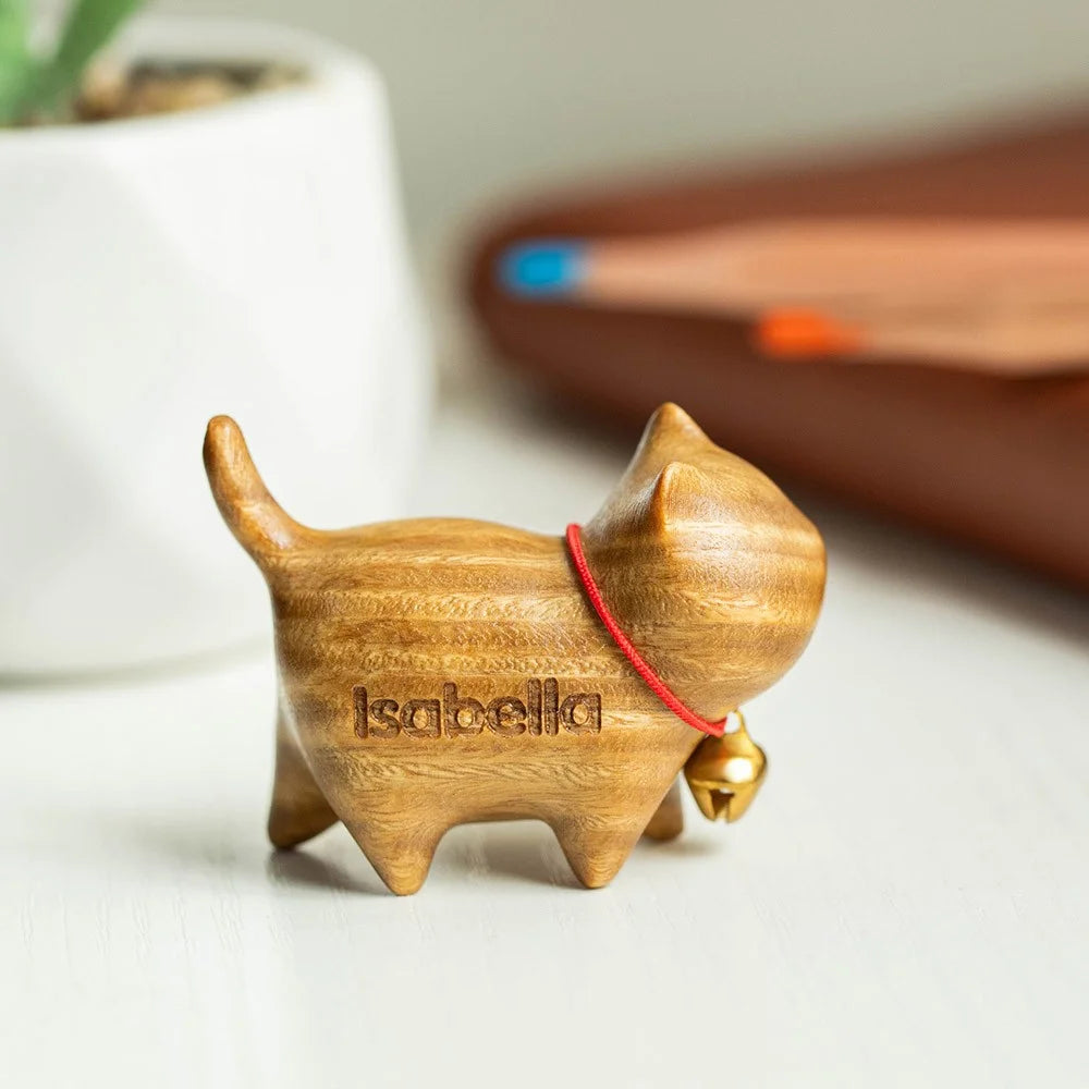 Custom Small Cute Cat Wooden Sculptures Handmade Craft | Cat themed gifts
