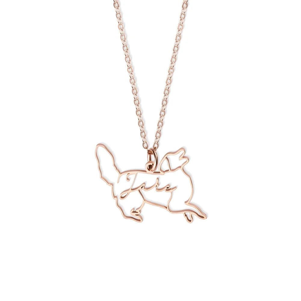 Custom One Line Art Drawing Dog Silhouette Necklace with name