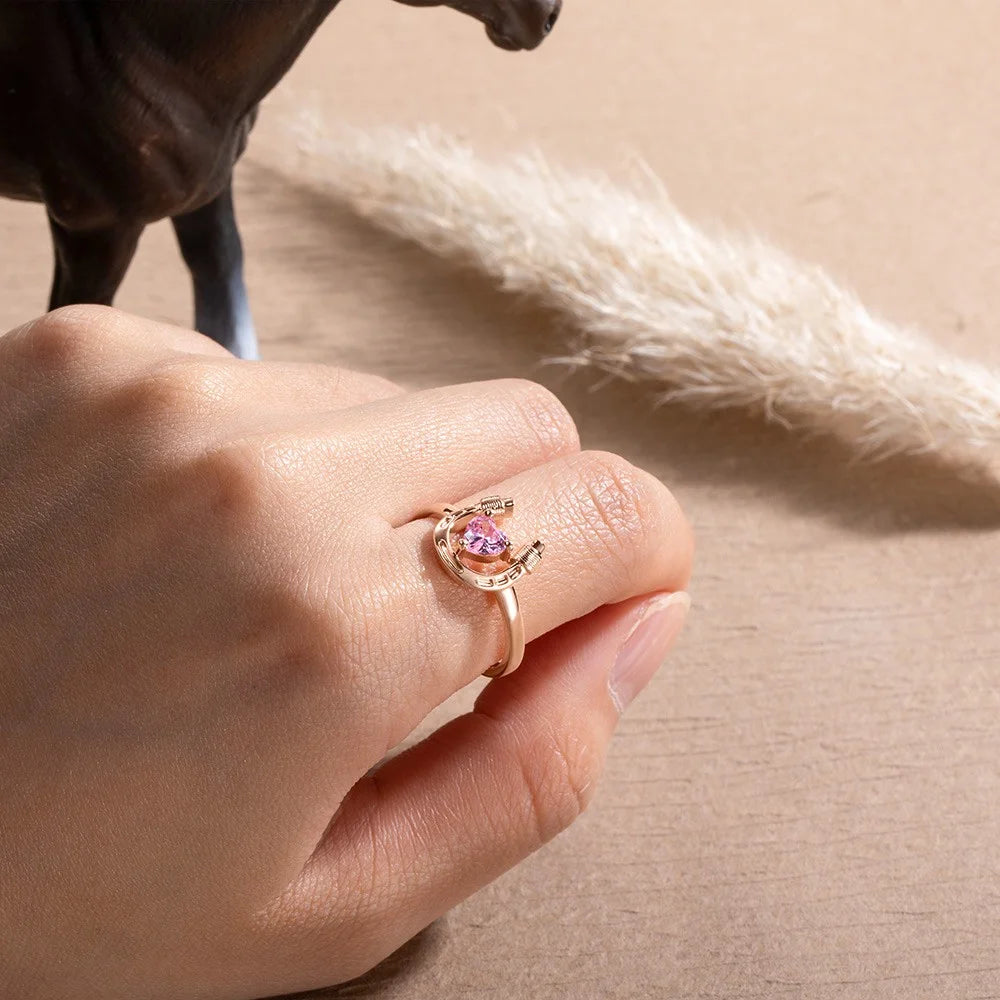 Custom Heart Birthstone Horseshoe Ring | Ladies Horseshoe Ring