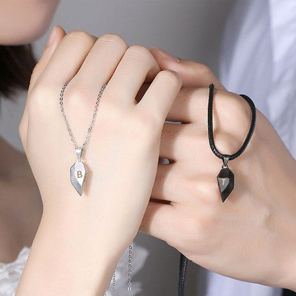 Personalized Magnetic Heart Necklace for couples | Set of 2 necklaces