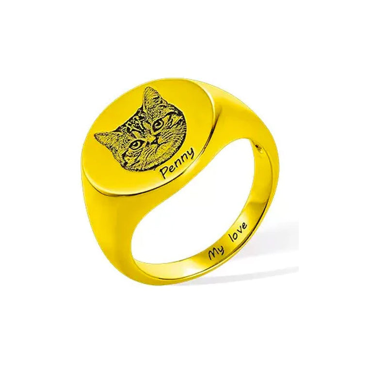 Personalized Signet Ring Engraved Pet portrait| Dog/Cat Mom/Pet Lover Gifts