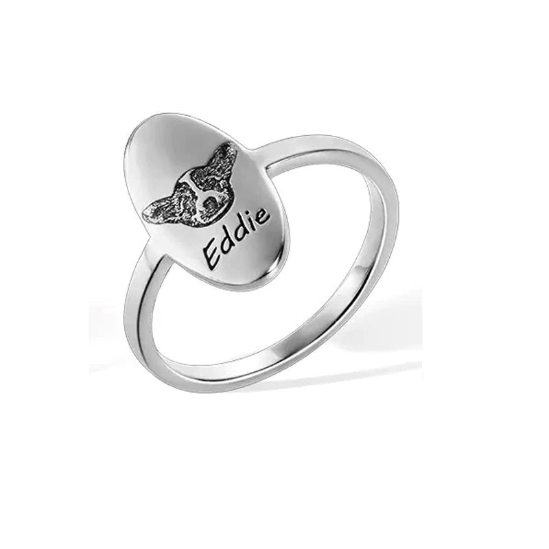 Personalized Signet Ring Engraved Pet portrait| Dog/Cat Mom/Pet Lover Gifts