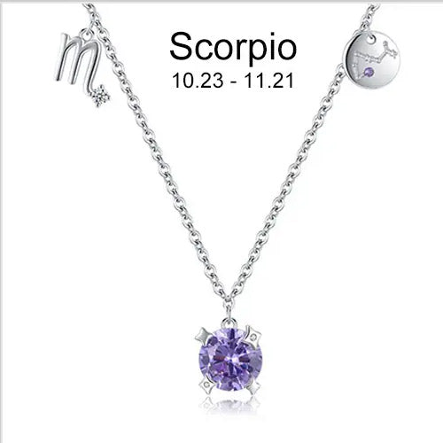 Zodiac necklace | Astrology Constellation & birthstone Sterling Silver 925 necklace