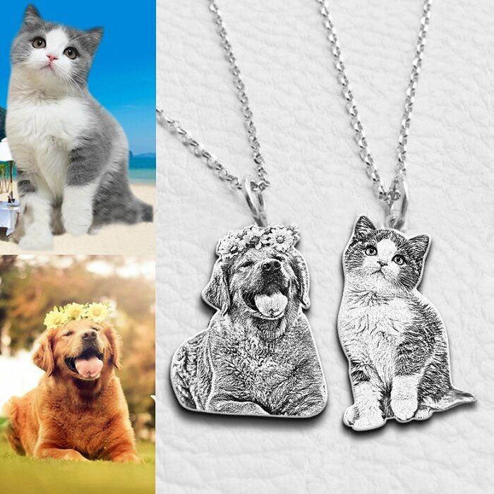Custom Pet Portrait Engraved Necklace