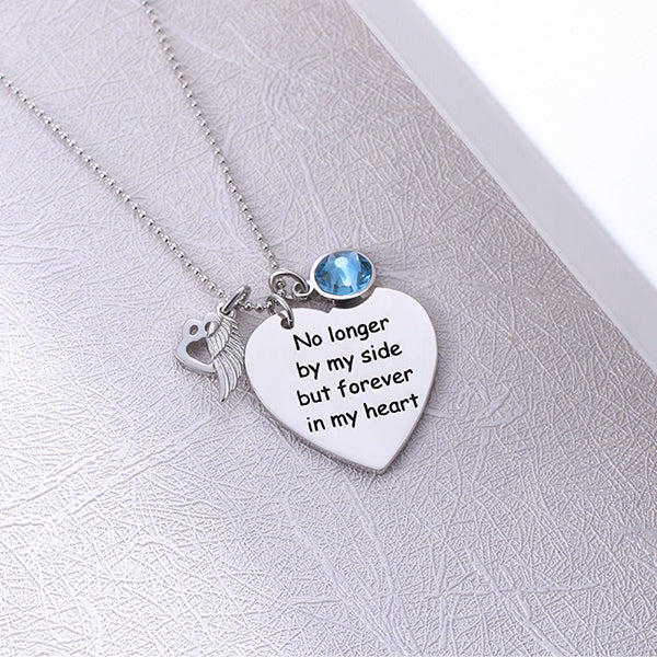 Custom Pet Memorial Heart Birthstone 925 Silver Necklace With Wing And Paw Print