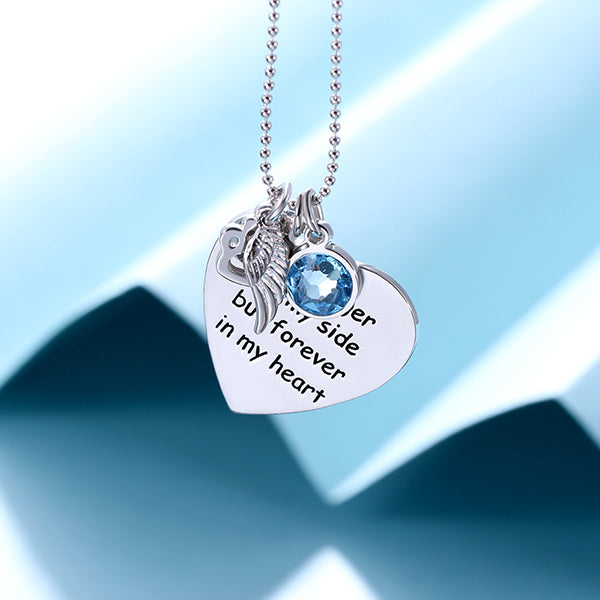 Custom Pet Memorial Heart Birthstone 925 Silver Necklace With Wing And Paw Print