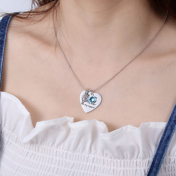 Custom Pet Memorial Heart Birthstone 925 Silver Necklace With Wing And Paw Print